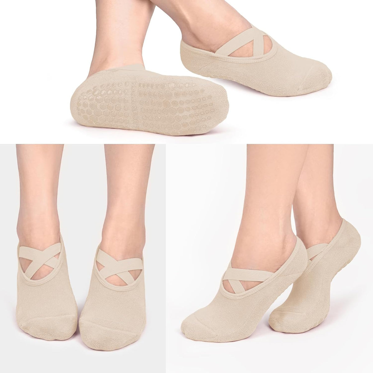 3 Pack Pilates Socks Yoga Socks with Grips for Women Non Slip, Workout, Pure Barre, Ballet, Dance, Hospital Socks