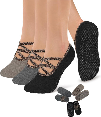 3 Pack Pilates Socks Yoga Socks with Grips for Women Non Slip, Workout, Pure Barre, Ballet, Dance, Hospital Socks