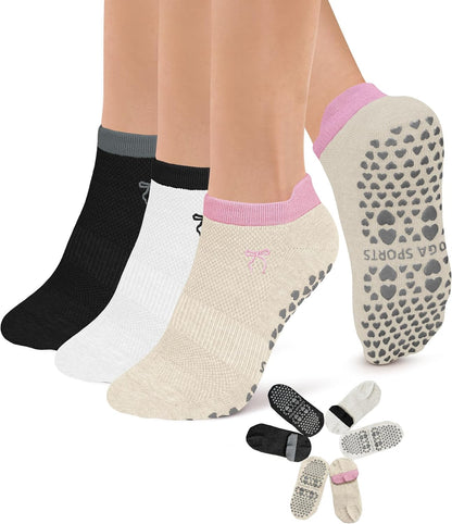 3 Pack Pilates Socks Yoga Socks with Grips for Women Non Slip, Workout, Pure Barre, Ballet, Dance, Hospital Socks