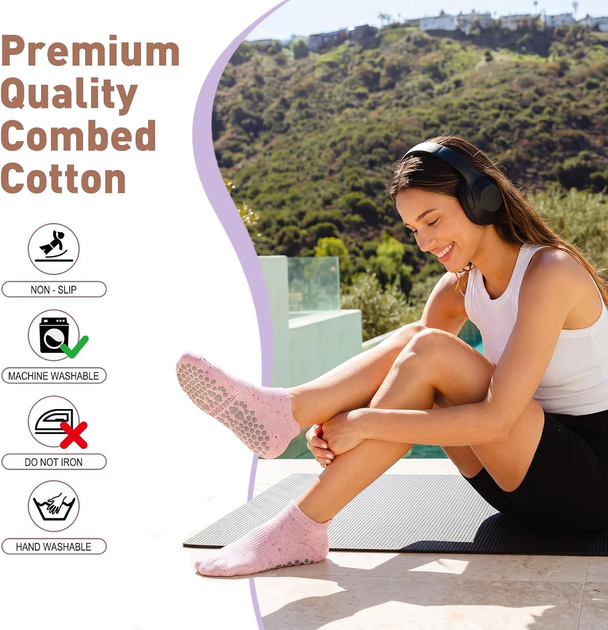 3 Pack Pilates Socks Yoga Socks with Grips for Women Non Slip, Workout, Pure Barre, Ballet, Dance, Hospital Socks