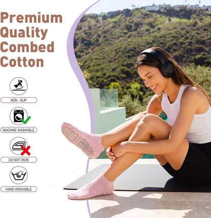 3 Pack Pilates Socks Yoga Socks with Grips for Women Non Slip, Workout, Pure Barre, Ballet, Dance, Hospital Socks