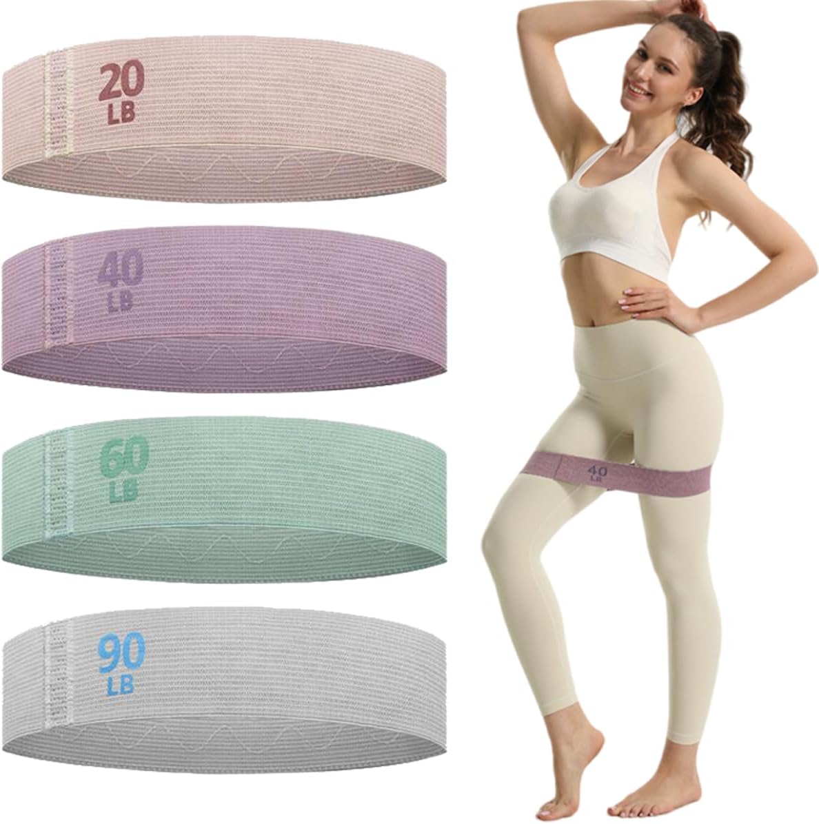 Booty Bands Set Resistance Bands for Working Out, Exercise Bands for Women Legs and Butt,Stretch Bands for Pilates,Yoga Starter Set – 4 Progressive Levels Workout Bands