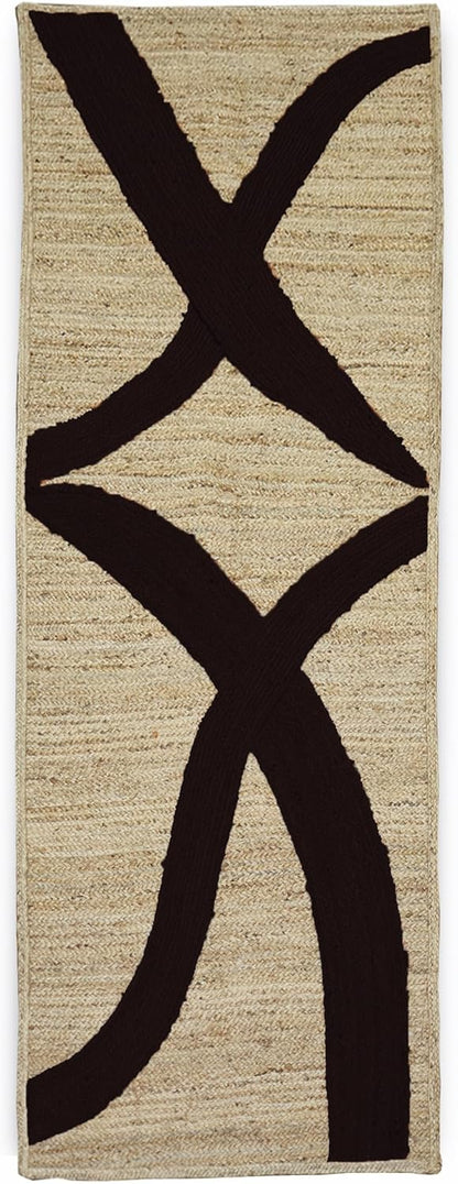 Premium Quality Jute Rug 4x6 Feet Area Rug Natural Fiber Jute Rugs Thick 0.27" Black Abstract Pattern Geometric Rugs for Kids Room, Living Room, Yoga Mat, Indoor Outdoor Carpet - Colors B