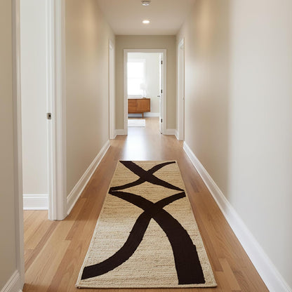 Premium Quality Jute Rug 4x6 Feet Area Rug Natural Fiber Jute Rugs Thick 0.27" Black Abstract Pattern Geometric Rugs for Kids Room, Living Room, Yoga Mat, Indoor Outdoor Carpet - Colors B