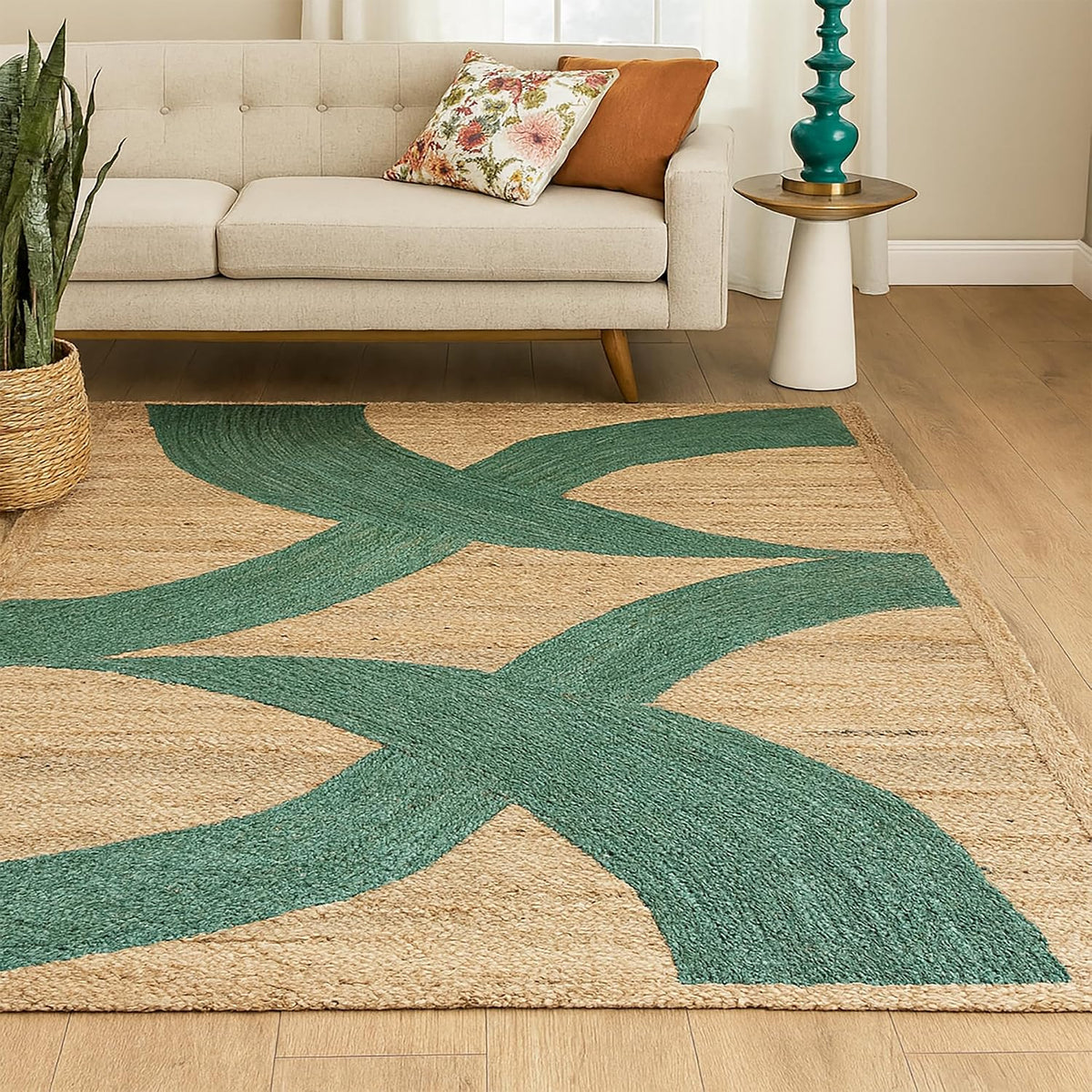 Premium Quality Jute Rug 4x6 Feet Area Rug Natural Fiber Jute Rugs Thick 0.27" Black Abstract Pattern Geometric Rugs for Kids Room, Living Room, Yoga Mat, Indoor Outdoor Carpet - Colors B