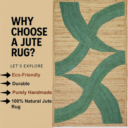 Premium Quality Jute Rug 4x6 Feet Area Rug Natural Fiber Jute Rugs Thick 0.27" Black Abstract Pattern Geometric Rugs for Kids Room, Living Room, Yoga Mat, Indoor Outdoor Carpet - Colors B