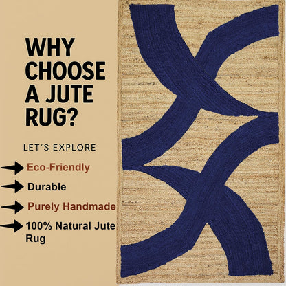 Premium Quality Jute Rug 4x6 Feet Area Rug Natural Fiber Jute Rugs Thick 0.27" Black Abstract Pattern Geometric Rugs for Kids Room, Living Room, Yoga Mat, Indoor Outdoor Carpet - Colors B