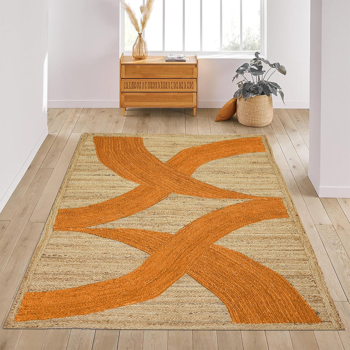 Premium Quality Jute Rug 4x6 Feet Area Rug Natural Fiber Jute Rugs Thick 0.27" Black Abstract Pattern Geometric Rugs for Kids Room, Living Room, Yoga Mat, Indoor Outdoor Carpet - Colors B