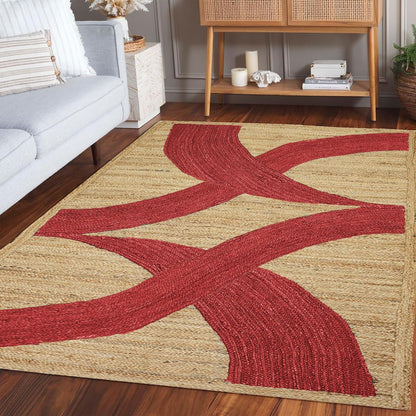 Premium Quality Jute Rug 4x6 Feet Area Rug Natural Fiber Jute Rugs Thick 0.27" Black Abstract Pattern Geometric Rugs for Kids Room, Living Room, Yoga Mat, Indoor Outdoor Carpet - Colors B