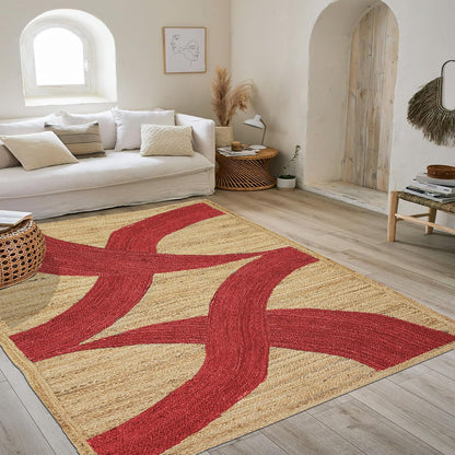 Premium Quality Jute Rug 4x6 Feet Area Rug Natural Fiber Jute Rugs Thick 0.27" Black Abstract Pattern Geometric Rugs for Kids Room, Living Room, Yoga Mat, Indoor Outdoor Carpet - Colors B