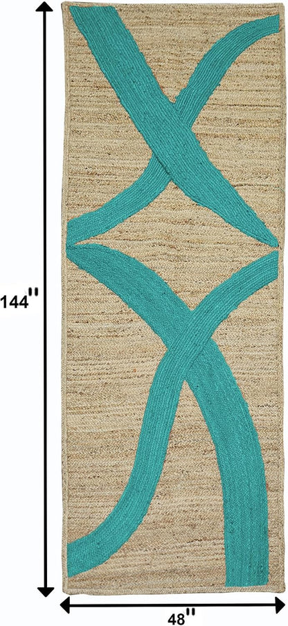 Premium Quality Jute Rug 4x6 Feet Area Rug Natural Fiber Jute Rugs Thick 0.27" Black Abstract Pattern Geometric Rugs for Kids Room, Living Room, Yoga Mat, Indoor Outdoor Carpet - Colors B