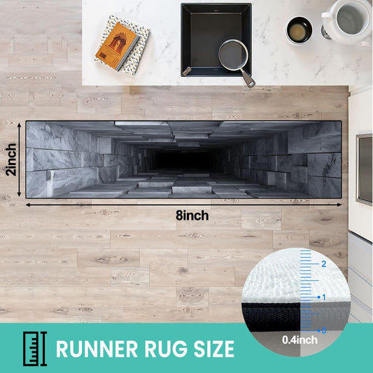 Runner Rug Washable 2x8 3D Optical Illusion Colorful Realistic Stone Blocks Symmetrical Non-Slip Hallway Area Rug Indoor Outdoor Home Decor for Entryway Bathroom Kitchen Carpet Yoga Floor Mat