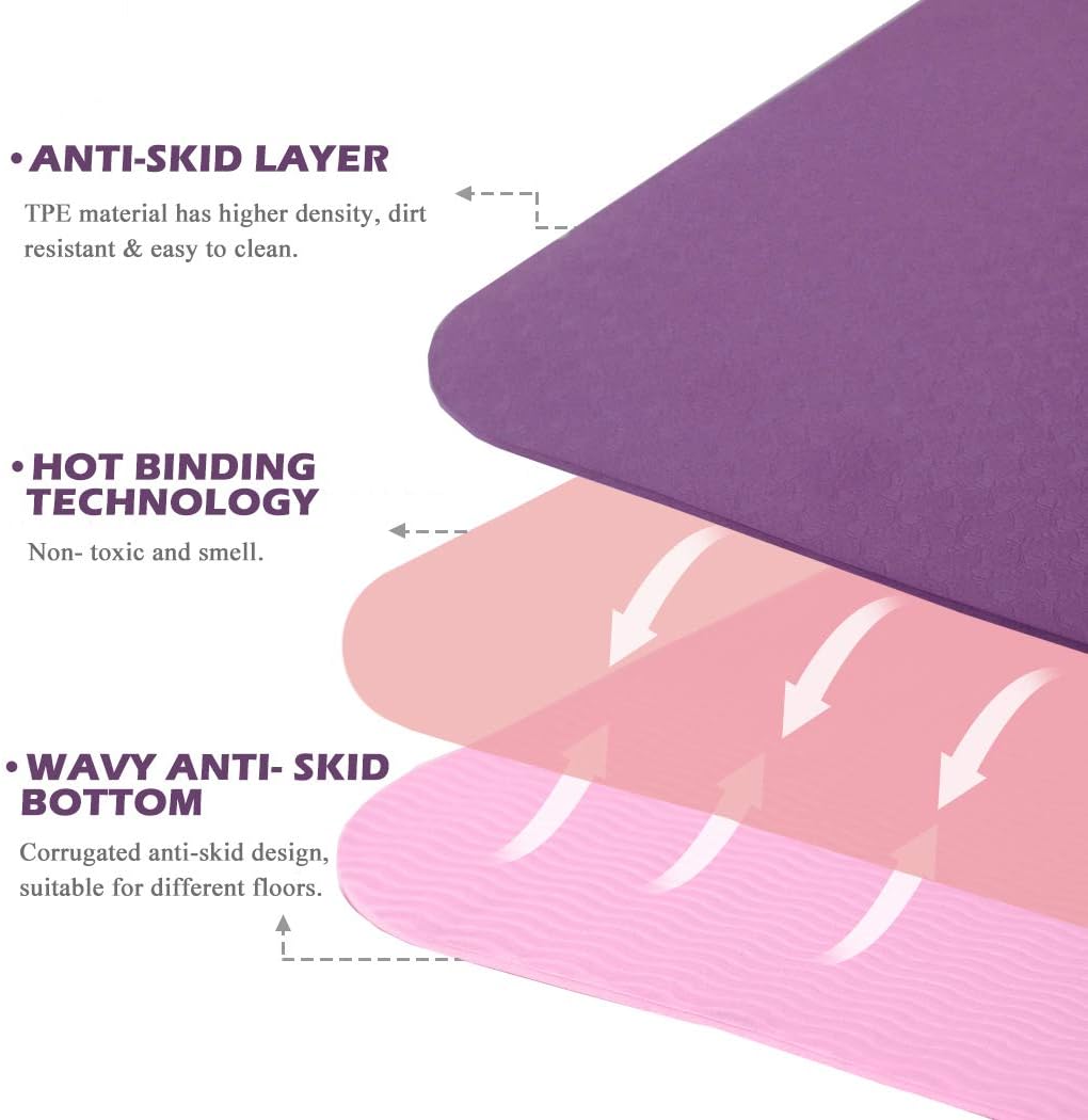 Yoga Mat Extra Thick 1/3'' & 2/5" Non Slip Yoga Mats for Women Eco Friendly TPE Fitness Exercise Mat with Carrying Sling & Storage Bag