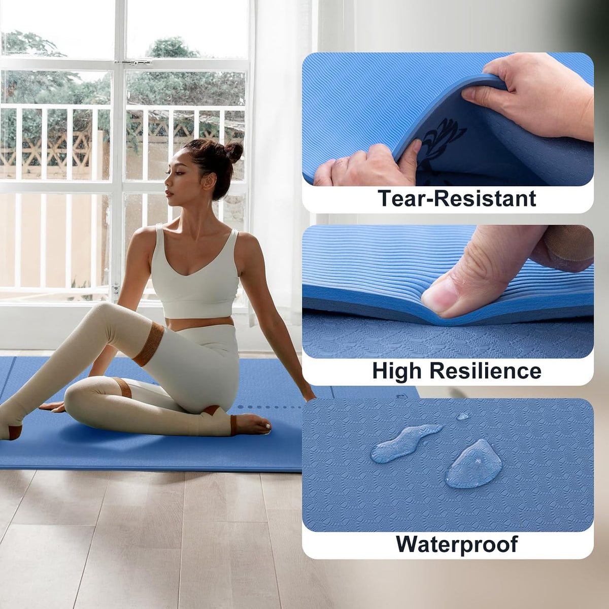 Yoga Mat Extra Thick 1/3'' & 2/5" Non Slip Yoga Mats for Women Eco Friendly TPE Fitness Exercise Mat with Carrying Sling & Storage Bag