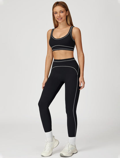 Women 2 Piece Workout U Back Color Block Sports Bra High Waist Tummy Control Active Leggings Yoga Pilates Outfits