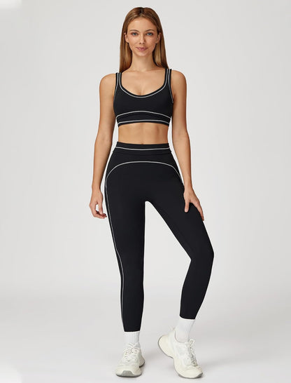 Women 2 Piece Workout U Back Color Block Sports Bra High Waist Tummy Control Active Leggings Yoga Pilates Outfits