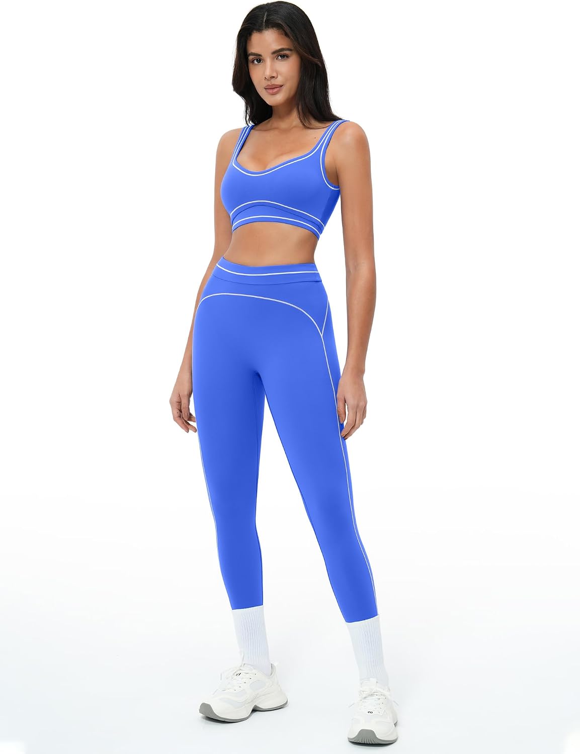 Women 2 Piece Workout U Back Color Block Sports Bra High Waist Tummy Control Active Leggings Yoga Pilates Outfits