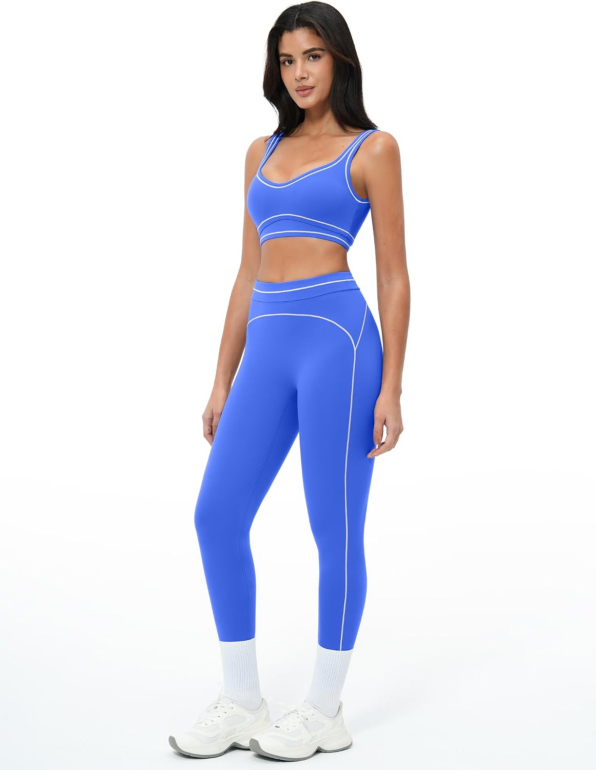 Women 2 Piece Workout U Back Color Block Sports Bra High Waist Tummy Control Active Leggings Yoga Pilates Outfits