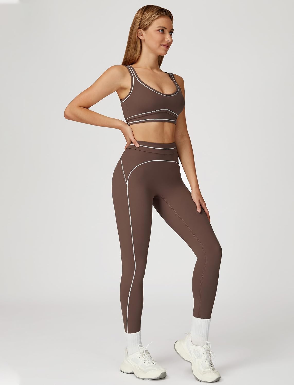 Women 2 Piece Workout U Back Color Block Sports Bra High Waist Tummy Control Active Leggings Yoga Pilates Outfits