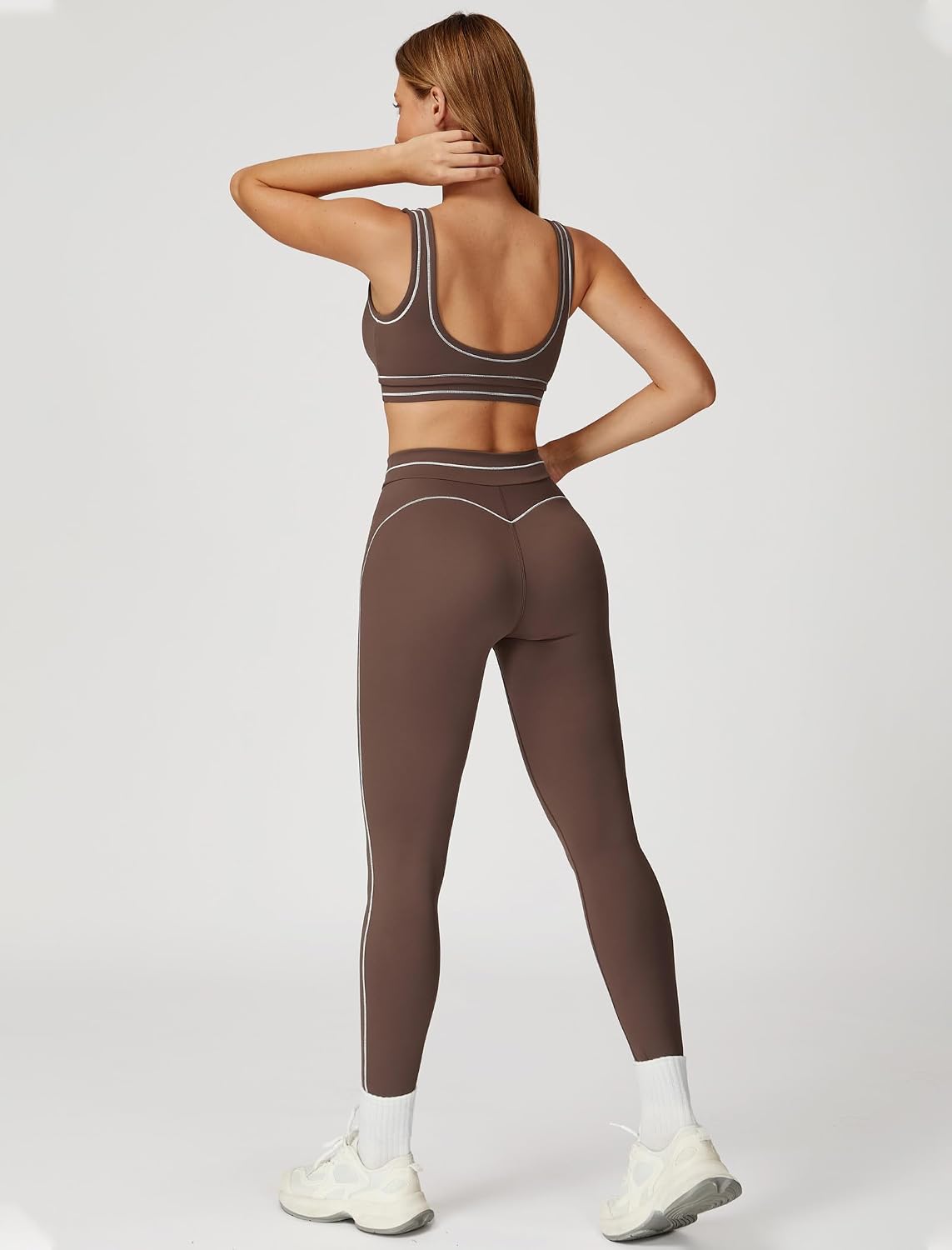 Women 2 Piece Workout U Back Color Block Sports Bra High Waist Tummy Control Active Leggings Yoga Pilates Outfits