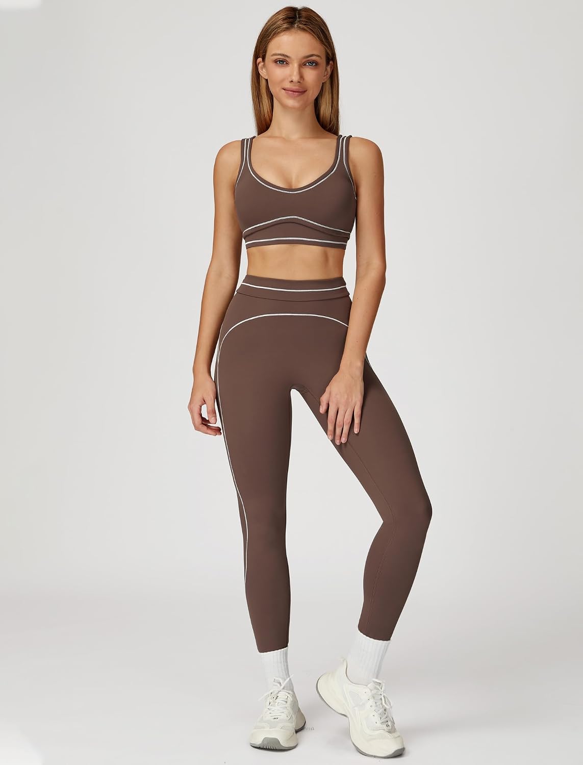 Women 2 Piece Workout U Back Color Block Sports Bra High Waist Tummy Control Active Leggings Yoga Pilates Outfits