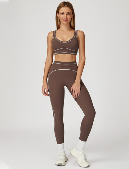 Women 2 Piece Workout U Back Color Block Sports Bra High Waist Tummy Control Active Leggings Yoga Pilates Outfits