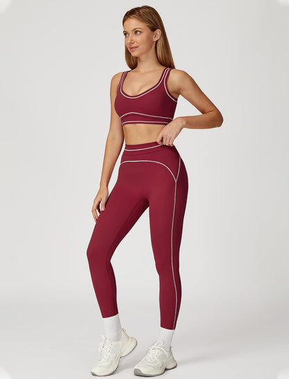 Women 2 Piece Workout U Back Color Block Sports Bra High Waist Tummy Control Active Leggings Yoga Pilates Outfits