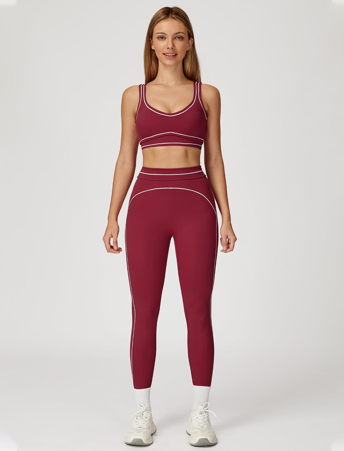 Women 2 Piece Workout U Back Color Block Sports Bra High Waist Tummy Control Active Leggings Yoga Pilates Outfits