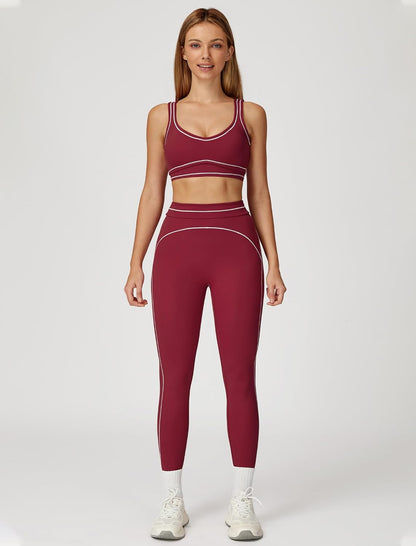 Women 2 Piece Workout U Back Color Block Sports Bra High Waist Tummy Control Active Leggings Yoga Pilates Outfits