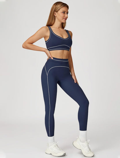 Women 2 Piece Workout U Back Color Block Sports Bra High Waist Tummy Control Active Leggings Yoga Pilates Outfits