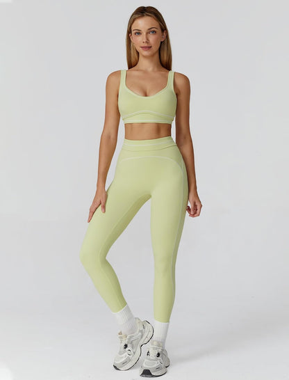 Women 2 Piece Workout U Back Color Block Sports Bra High Waist Tummy Control Active Leggings Yoga Pilates Outfits