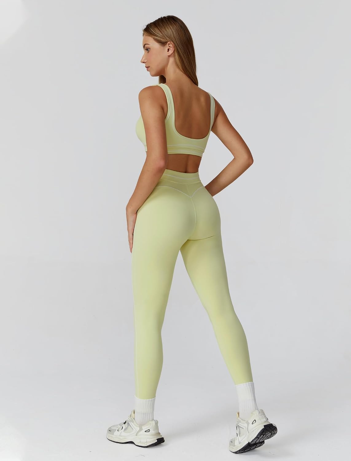 Women 2 Piece Workout U Back Color Block Sports Bra High Waist Tummy Control Active Leggings Yoga Pilates Outfits