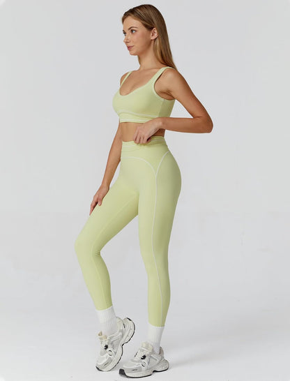 Women 2 Piece Workout U Back Color Block Sports Bra High Waist Tummy Control Active Leggings Yoga Pilates Outfits
