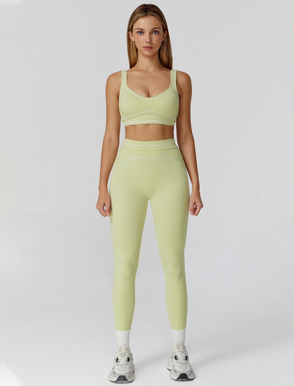 Women 2 Piece Workout U Back Color Block Sports Bra High Waist Tummy Control Active Leggings Yoga Pilates Outfits