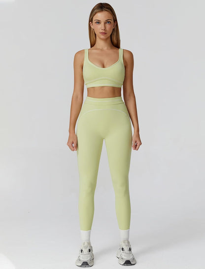 Women 2 Piece Workout U Back Color Block Sports Bra High Waist Tummy Control Active Leggings Yoga Pilates Outfits