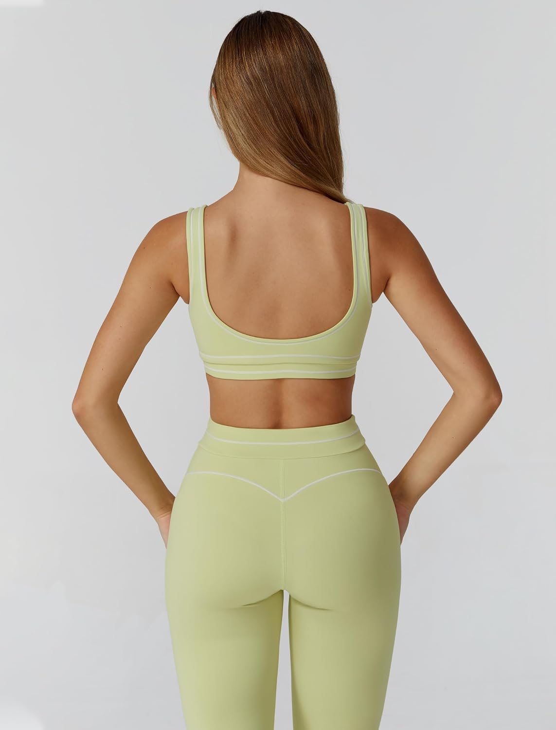 Women 2 Piece Workout U Back Color Block Sports Bra High Waist Tummy Control Active Leggings Yoga Pilates Outfits