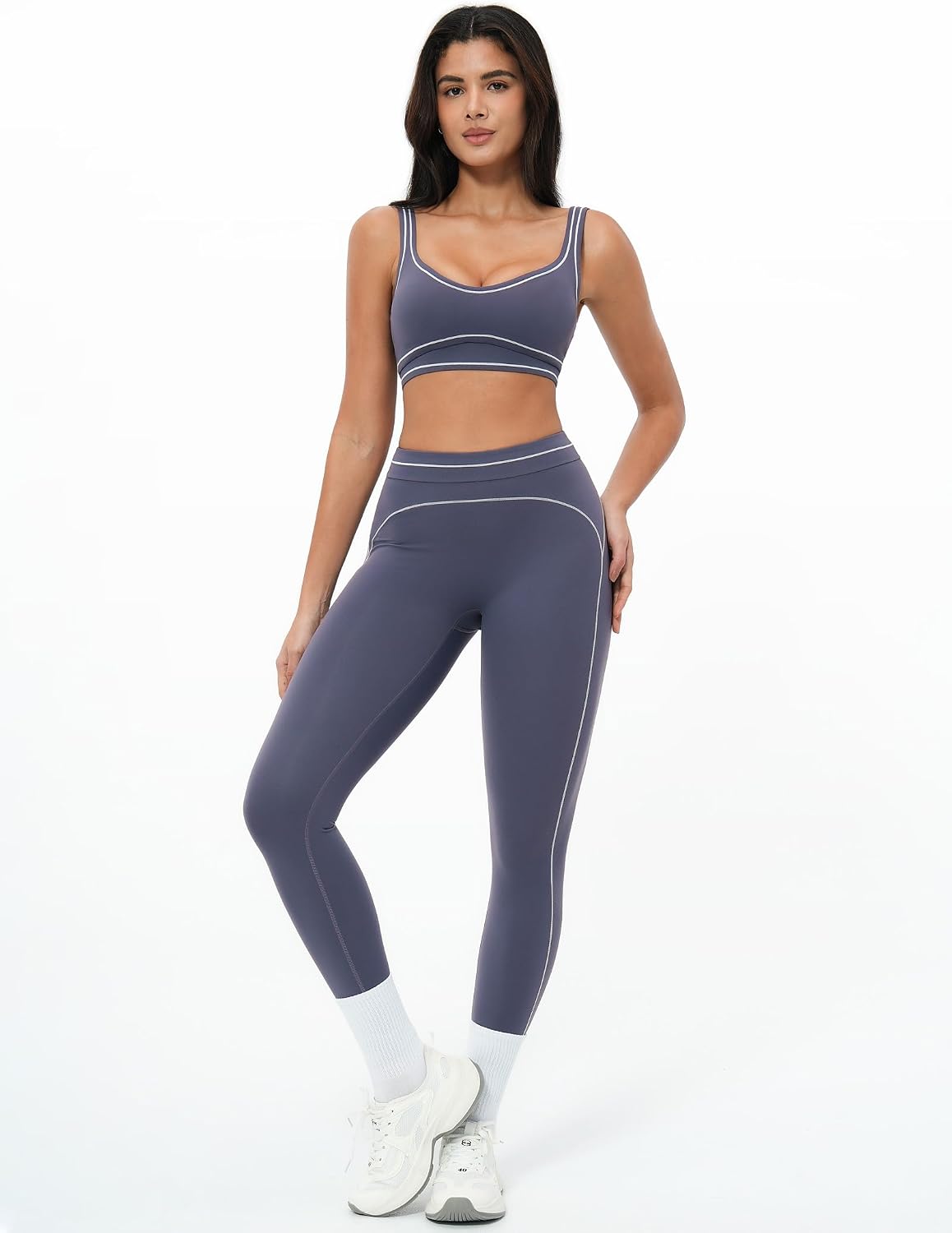 Women 2 Piece Workout U Back Color Block Sports Bra High Waist Tummy Control Active Leggings Yoga Pilates Outfits
