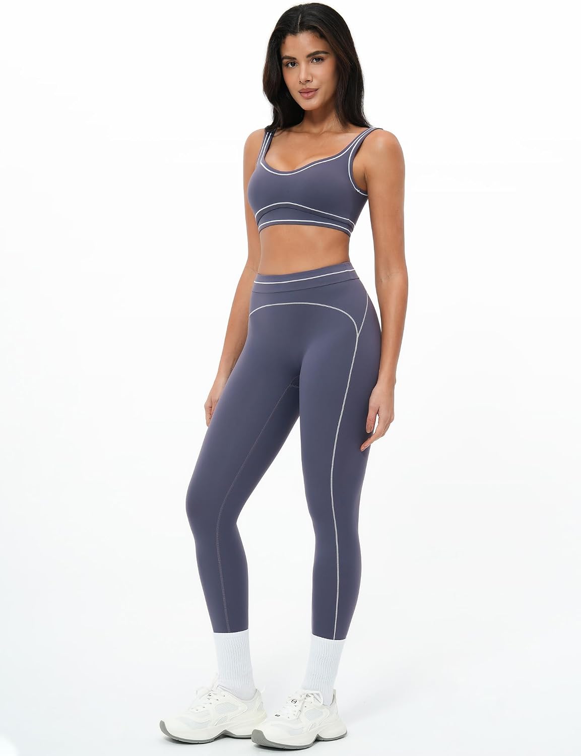 Women 2 Piece Workout U Back Color Block Sports Bra High Waist Tummy Control Active Leggings Yoga Pilates Outfits