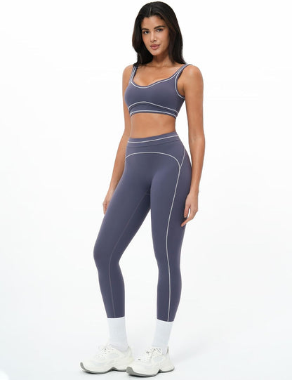 Women 2 Piece Workout U Back Color Block Sports Bra High Waist Tummy Control Active Leggings Yoga Pilates Outfits