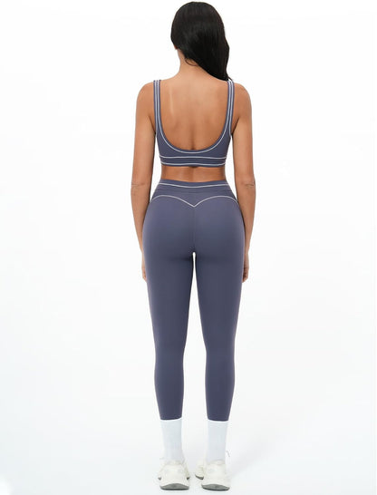 Women 2 Piece Workout U Back Color Block Sports Bra High Waist Tummy Control Active Leggings Yoga Pilates Outfits