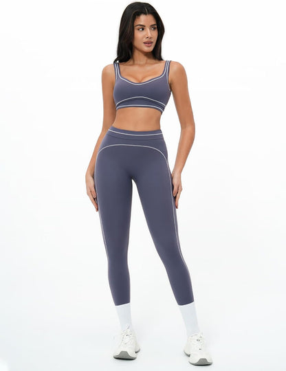 Women 2 Piece Workout U Back Color Block Sports Bra High Waist Tummy Control Active Leggings Yoga Pilates Outfits