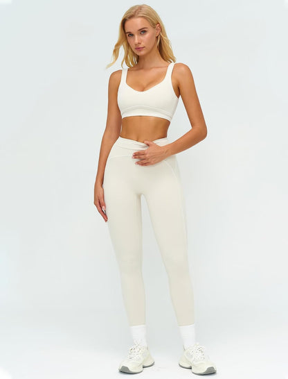 Women 2 Piece Workout U Back Color Block Sports Bra High Waist Tummy Control Active Leggings Yoga Pilates Outfits