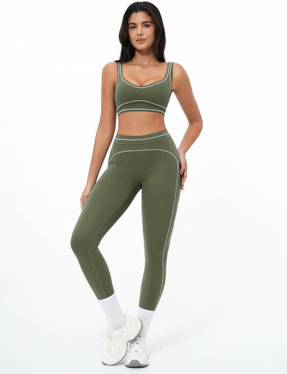 Women 2 Piece Workout U Back Color Block Sports Bra High Waist Tummy Control Active Leggings Yoga Pilates Outfits