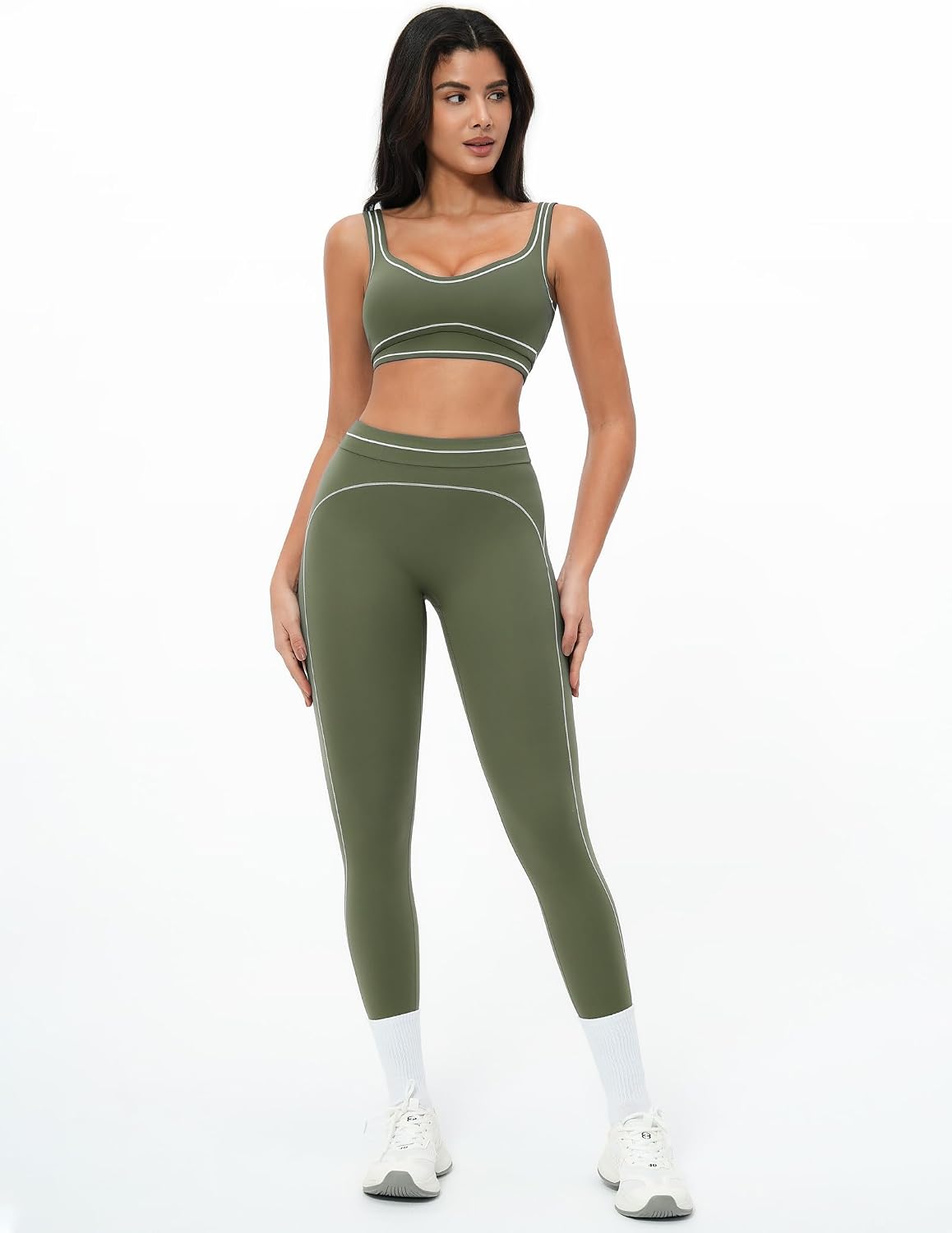 Women 2 Piece Workout U Back Color Block Sports Bra High Waist Tummy Control Active Leggings Yoga Pilates Outfits