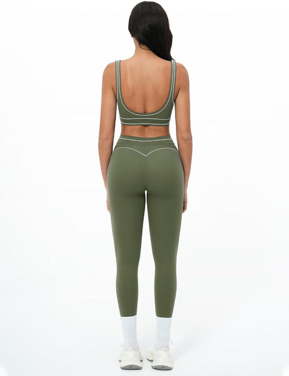Women 2 Piece Workout U Back Color Block Sports Bra High Waist Tummy Control Active Leggings Yoga Pilates Outfits