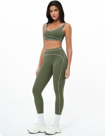 Women 2 Piece Workout U Back Color Block Sports Bra High Waist Tummy Control Active Leggings Yoga Pilates Outfits