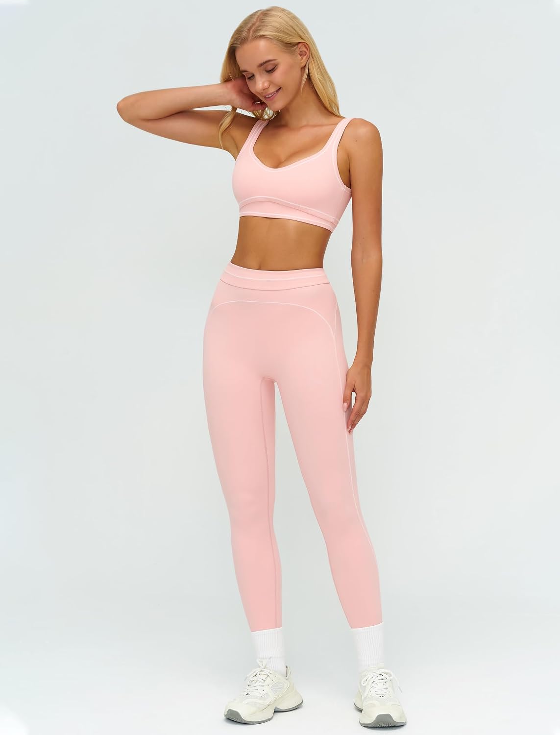 Women 2 Piece Workout U Back Color Block Sports Bra High Waist Tummy Control Active Leggings Yoga Pilates Outfits