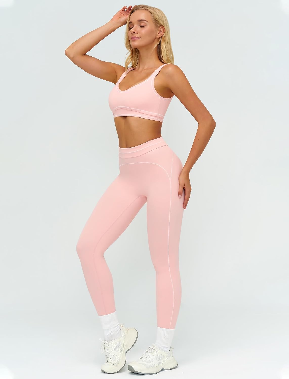 Women 2 Piece Workout U Back Color Block Sports Bra High Waist Tummy Control Active Leggings Yoga Pilates Outfits