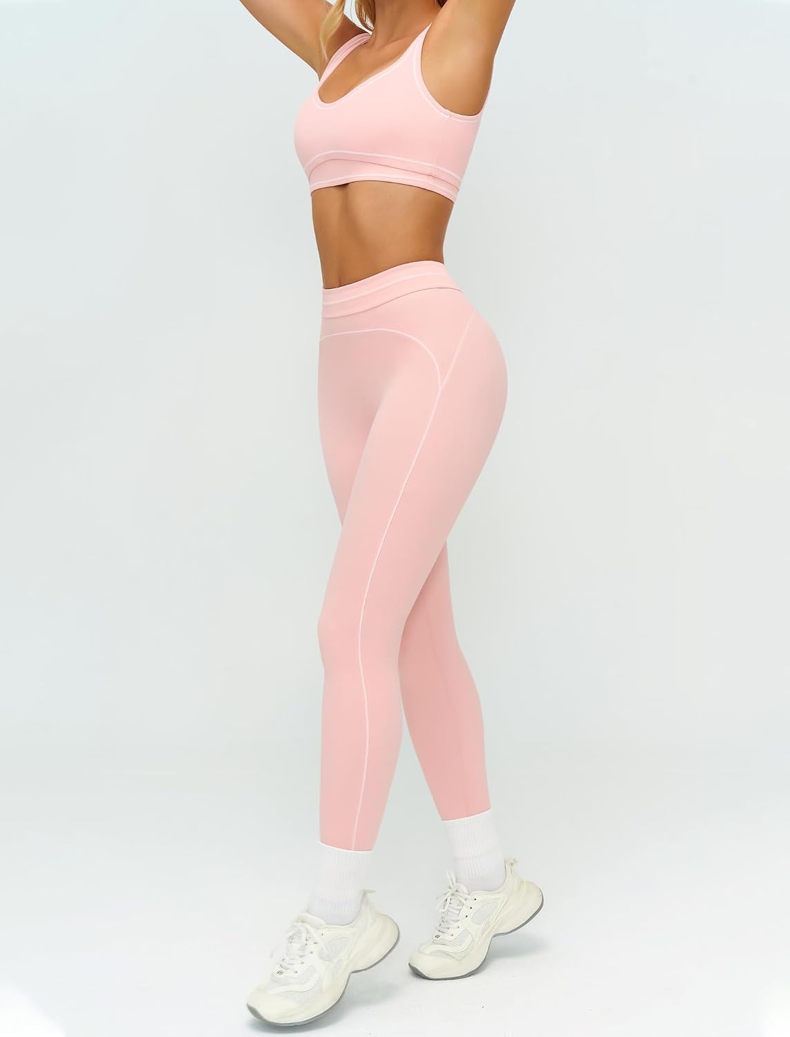 Women 2 Piece Workout U Back Color Block Sports Bra High Waist Tummy Control Active Leggings Yoga Pilates Outfits