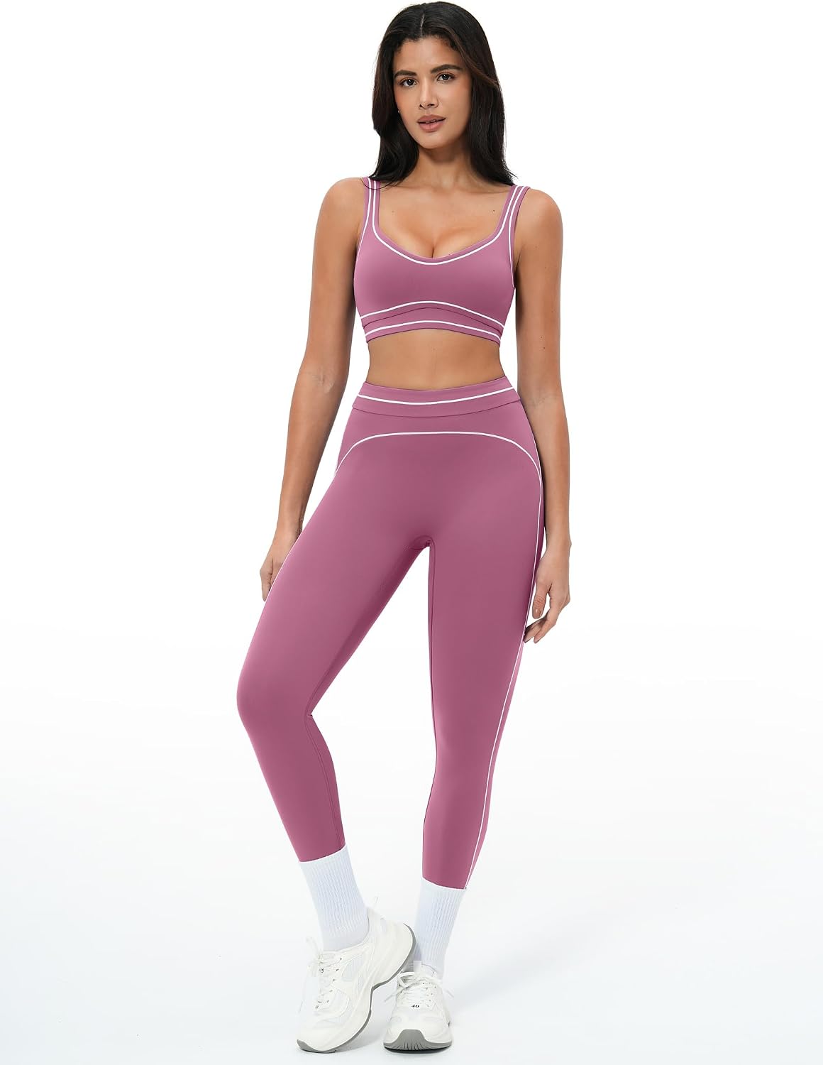 Women 2 Piece Workout U Back Color Block Sports Bra High Waist Tummy Control Active Leggings Yoga Pilates Outfits